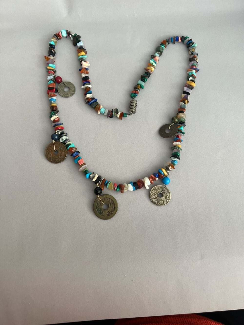 Unbranded Multi-Stone Chip Beaded Charm Necklace with Coin Charms